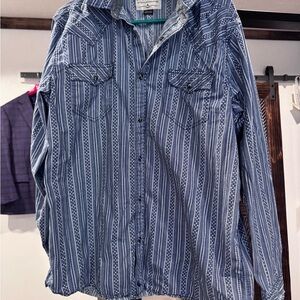 Men's Blue Striped Casual Button Down Shirt